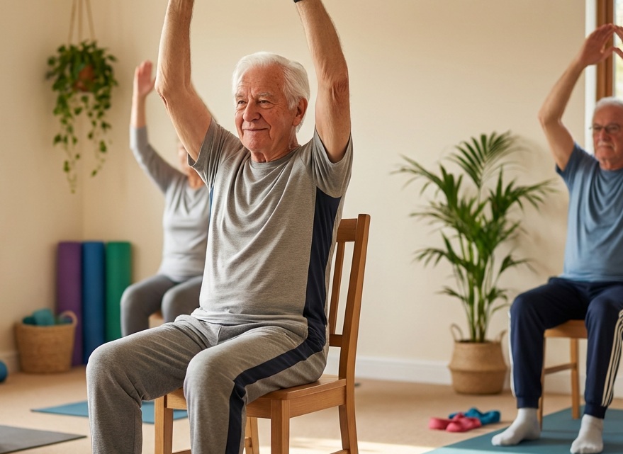 Senioren Yoga auf dem Stuhl